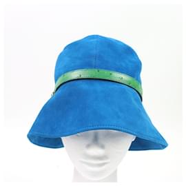 Gucci-Chapéu bucket de couro de avestruz nubuck logo Gucci em couro de ovelha-Azul