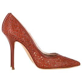 Casadei Pointed Lasercut Pumps in Brown Leather Brown Red