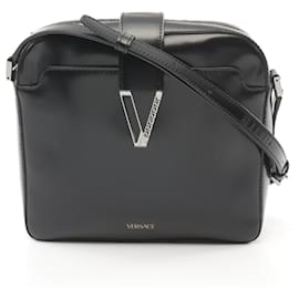 Versace-Bolsa de Ombro de Couro Greca da Versace-Preto