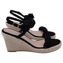 Stuart Weitzman Twisted Espadrille Wedge Sandals in Black Suede Black