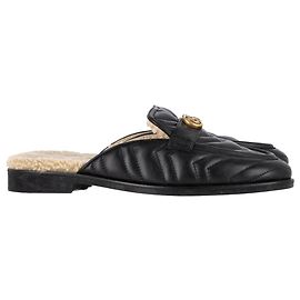 Gucci GG Marmont Sheared Mules in Black Leather Black