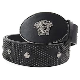 Versace-Cinto de couro com fivela oval Medusa da Versace-Preto