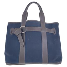 Hermès-Hermes Petit Sac Ceinture MM Canvas/Leather Tote Bag-Blue
