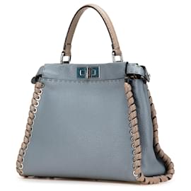 Fendi-Fendi Medium Leather Whipstitch Peekaboo Satchel-Blue