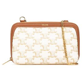 Céline Celine PVC Leather Triomphe Chain Shoulder Bag White