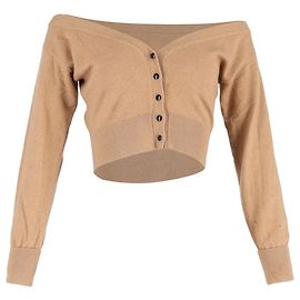 Brauner Woll-Cropped-Cardigan mit transparenter Passe von Alexander Wang Braun Rot