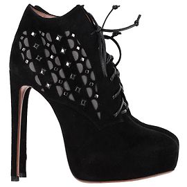 Alaïa Laser Cut Platform Ankle Boots in Black Suede Black