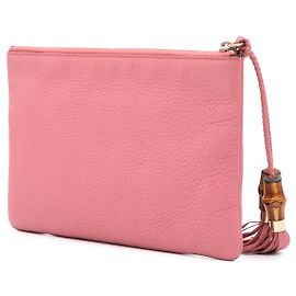 Clutch de couro de bezerro Gucci com alça de bambu Rosa