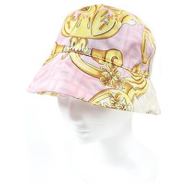 Fendi Silk FF Logo Baroque Bucket Hat Pink L White