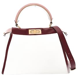 Fendi-Fendi Peekaboo Canvas Leather Handbag-White