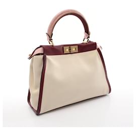 Fendi-Fendi Peekaboo Canvas Leather Handbag-White