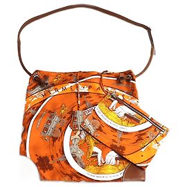 Hermès Bolsa de ombro de couro de seda Hermes Silky City PM Omnibus e Dames Blanches Laranja