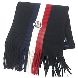 Sciarpa in lana con patch logo tricolore Moncler Nero