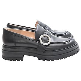 Mocassins de couro preto com fivela Gianvito Rossi Preto