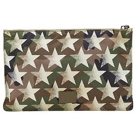 Valentino Garavani Valentino Camouflage Star Clutch Bag Nylon Leather Brown