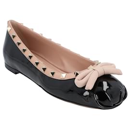 Valentino Garavani-Valentino Garavani Rockstud Patent Leather Ballerina-Black