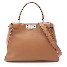 Fendi-Fendi Peekaboo Leather Handbag-Brown