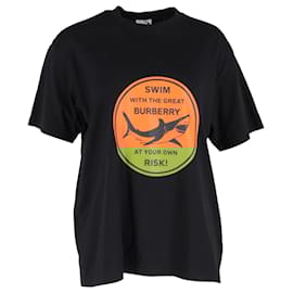 Burberry- Burberry Shark Graphic Print Oversized T-Shirt in Black Cotton-Black