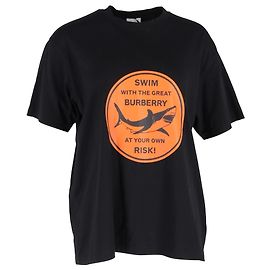 Oversized T-Shirt aus schwarzer Baumwolle mit Haifischgrafik von Burberry Schwarz