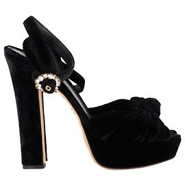 Talons plateforme à nœud Dolce & Gabbana en velours noir Noir