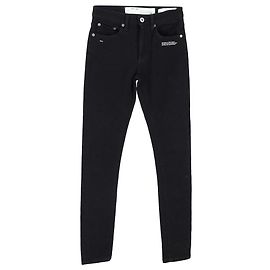 Off White Off-White Slim-Fit Printed Denim Jeans In Black Cotton Black