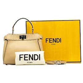 Fendi-Fendi Leather Peekaboo Mini 2way Bag 8BN244-Brown,Beige