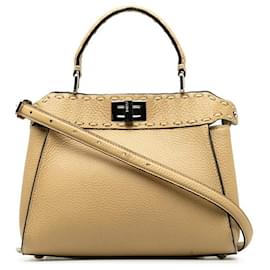 Fendi-Fendi Leather Peekaboo Mini 2way Bag 8BN244-Brown,Beige