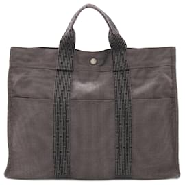 Hermès-Hermes Herline MM Nylon Canvas Tote Bag-Grey