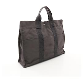 Hermès-Hermes Herline MM Nylon Canvas Tote Bag-Grey