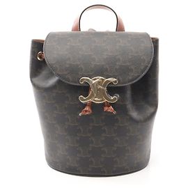 Céline Celine Bonnie Triomphe PVC Coated Canvas Leather Backpack Metallic Bronze