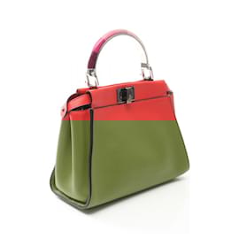 Fendi-Fendi Mini Peekaboo Iconic Leather Handbag-Red