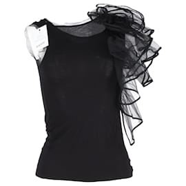 Valentino Garavani- Valentino Garavani Ruffle-Detail Tank Top in Black Cotton-Black
