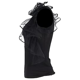 Valentino Garavani- Valentino Garavani Ruffle-Detail Tank Top in Black Cotton-Black