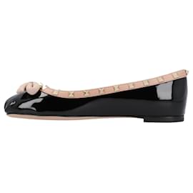 Valentino Garavani-Valentino Garavani Rockstud Patent Leather Ballerina-Black