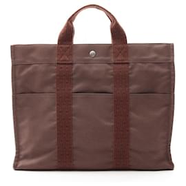 Hermès-Hermes Herline Nylon Canvas Tote Bag-Brown