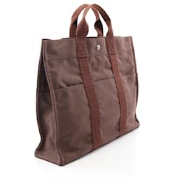 Hermès-Hermes Herline Nylon Canvas Tote Bag-Brown