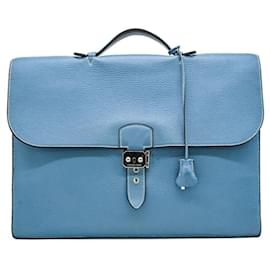 Hermès-Hermes Leather Sac a Depeche 40 Briefcase-Blue