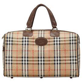Bolsa de viagem Burberry em lona e couro Nova Check Shadow Horse Boston Marrom Bege