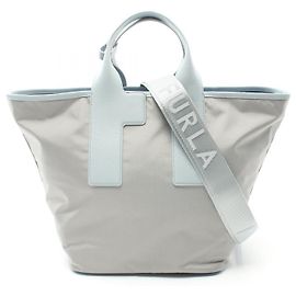 Bolsa tote de nylon e couro Furla Piuma L Cinza