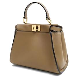 Fendi-Fendi Peekaboo Mini Calfskin 2way Bag-Brown,Beige