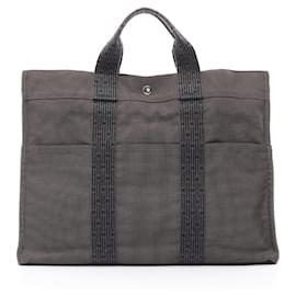 Hermès-Hermes Herline MM Nylon Canvas Tote Bag-Grey