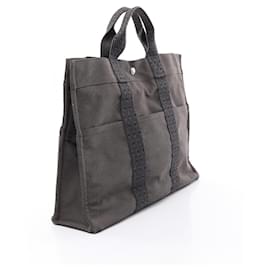 Hermès-Hermes Herline MM Nylon Canvas Tote Bag-Grey