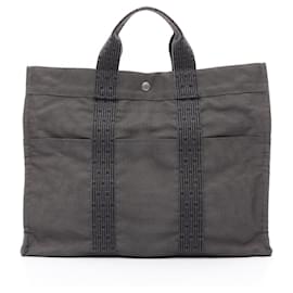 Hermès-Hermes Herline MM Nylon Canvas Tote Bag-Grey