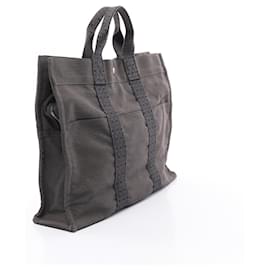 Hermès-Hermes Herline MM Nylon Canvas Tote Bag-Grey