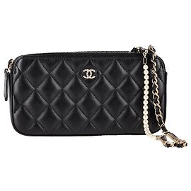 Chanel Double Zip Wallet on Chain in Black Quilted Leather  Black