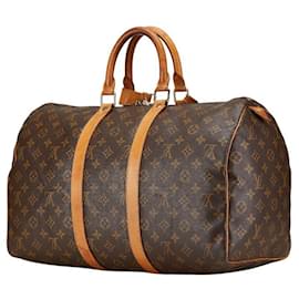 Louis Vuitton-Louis Vuitton Monogram Keepall 45 Travel Bag Brown M41428-Metallic,Bronze