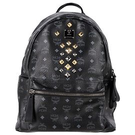 MCM Visetos Sprinkle Stud Stark Backpack in Black Leather Black