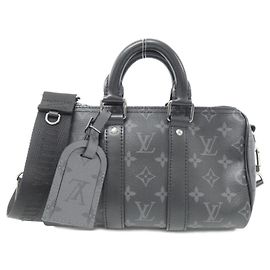 Louis Vuitton Monogram Eclipse Keepall Bandouliere 25cm Boston Bag Black Grey Monogram
