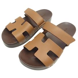 Hermès NUEVE ZAPATOS HERMES ZUECOS KOS H251012Z 38 MULES SANDALIAS DE CUERO Camello