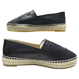 Chanel-NEW CHANEL ESPADRILLES SHOES LOGO CC G29762 35 BLACK LEATHER-Black